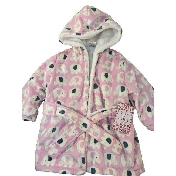 Zak & Zoey Plush Robe with Hood 0-9 Month Pink Elephants Brand New - Picture 2 of 10